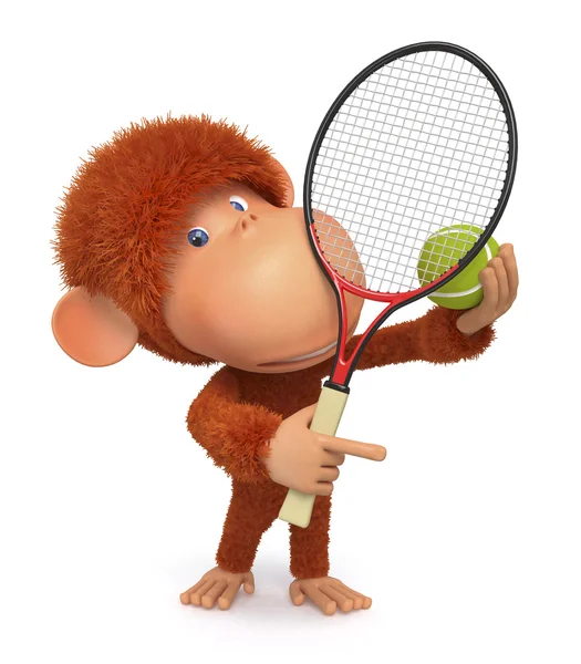 El pequeño mono juega al tenis —  Fotos de Stock