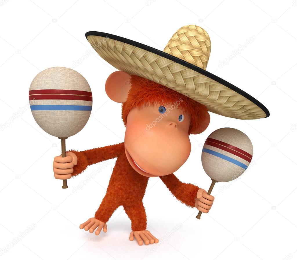 The monkey costs in a sombrero maracases