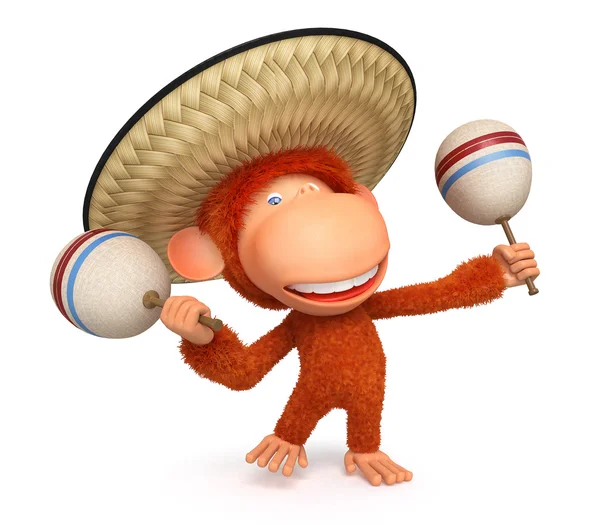 3D opice náklady v sombrero maracases — Stock fotografie