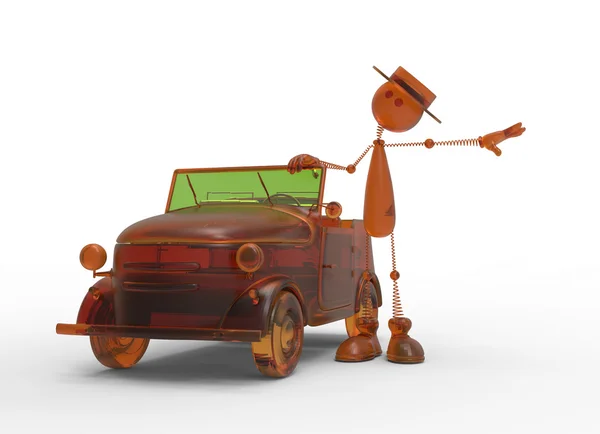 The 3D character with car — Stock Photo, Image