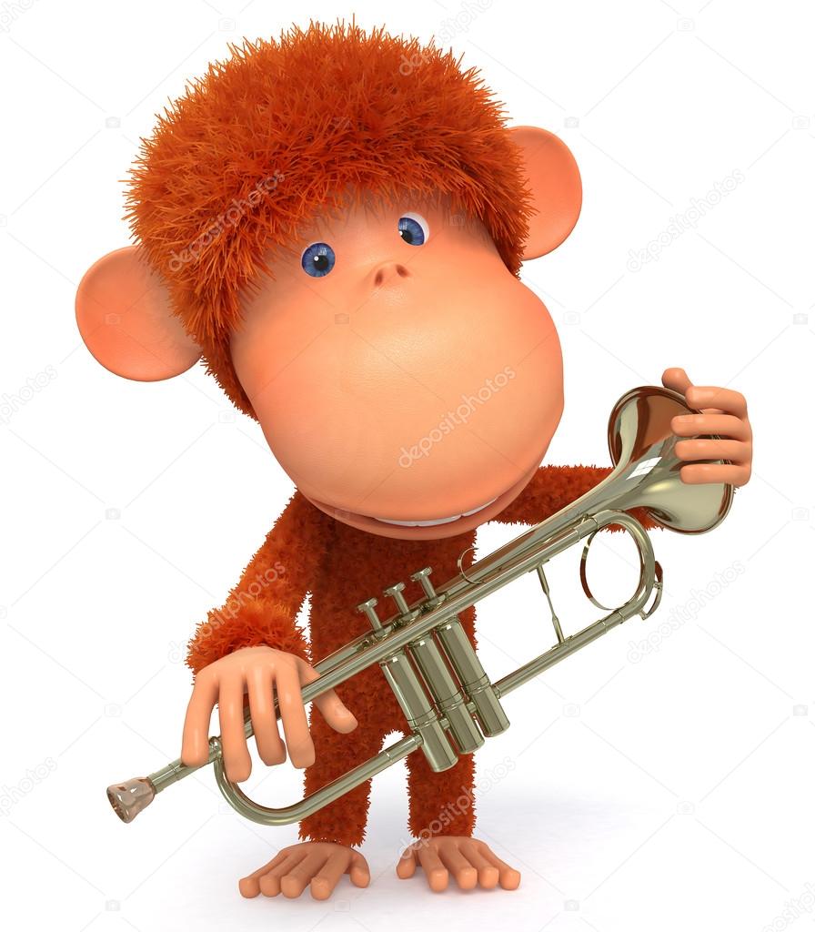 3d monkey blows the trumpet