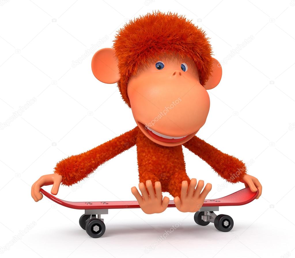 3d monkey on a skateboard