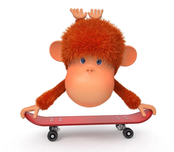 Scimmia 3d su uno skateboard — Foto Stock
