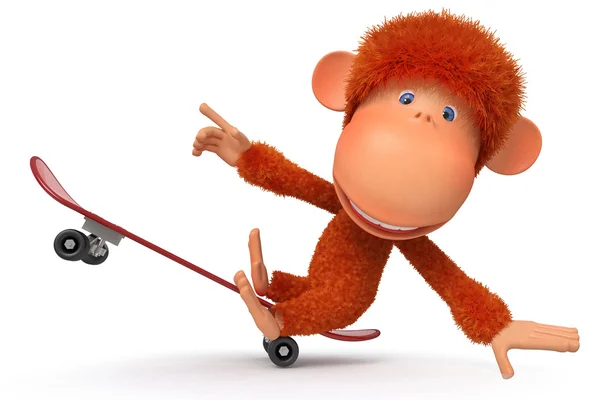 3D opice na skateboardu — Stock fotografie