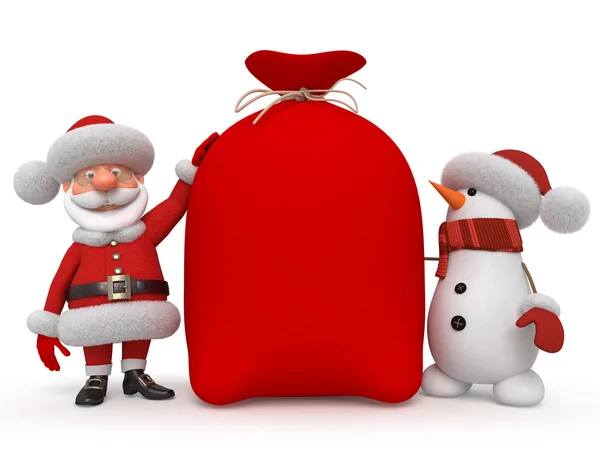 3d 圣诞老人与雪人 — 图库照片