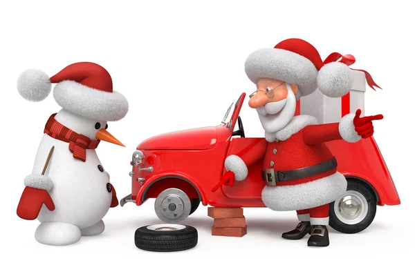 3d Santa Claus by car — Stock Photo, Image
