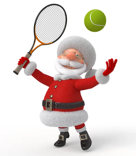 Santa Claus spelar tennis — Stockfoto