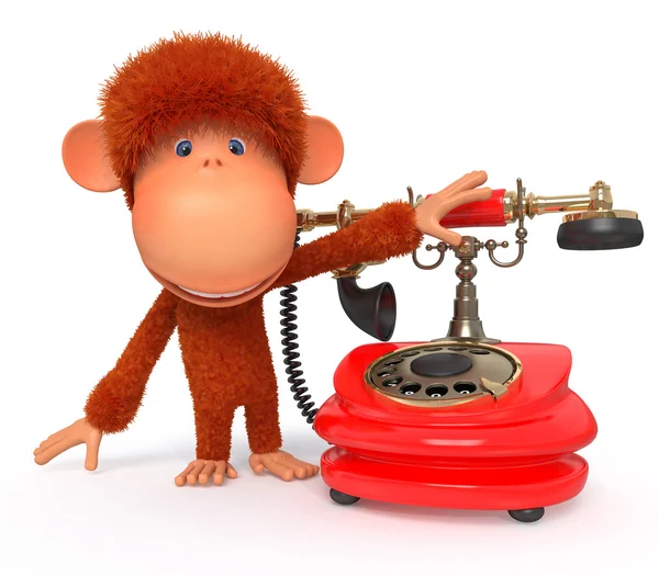 3d monkey with phone — Stock Photo, Image