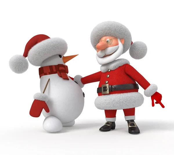 3d Santa Claus with a snowman — Stock Photo, Image