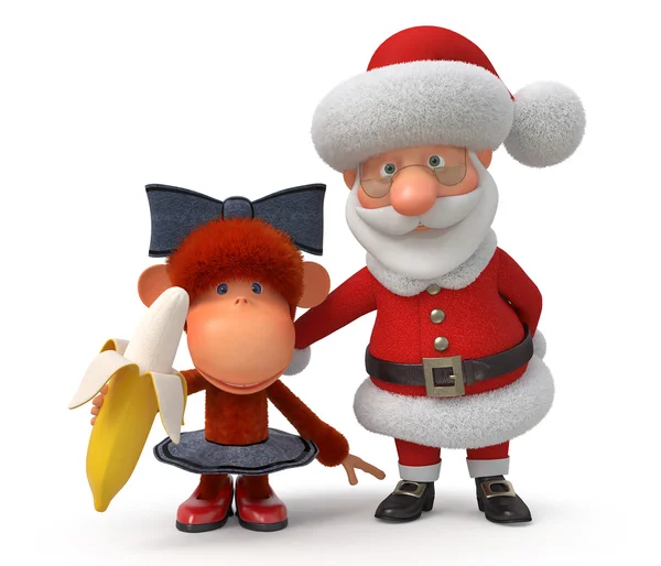 3d santa Claus com o macaco — Fotografia de Stock