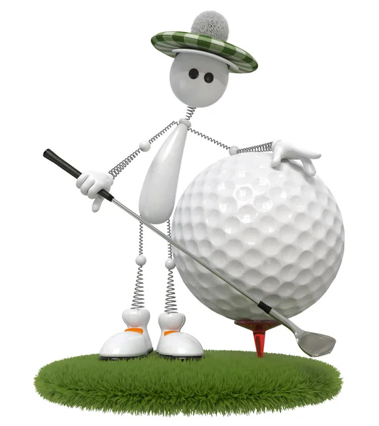 3d little man golfer — Stock Photo, Image