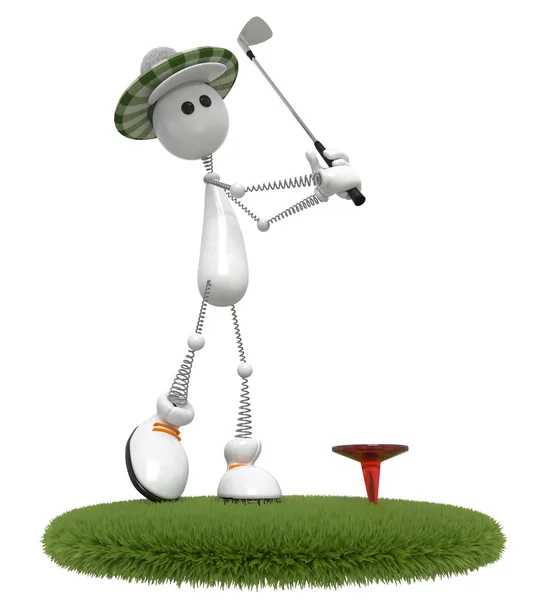 3d little man golfer — Stock Photo, Image