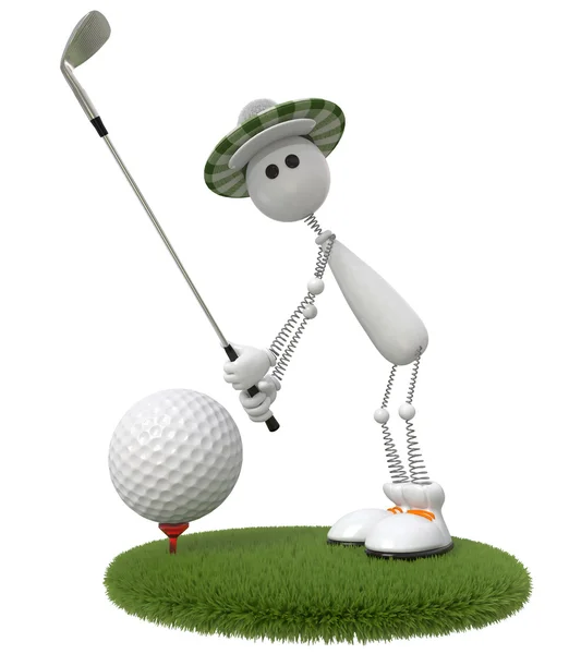 3d little man golfer — Stock Photo, Image