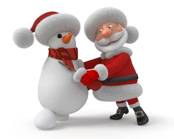 Noel Baba ve kardan adam dans — Stok fotoğraf