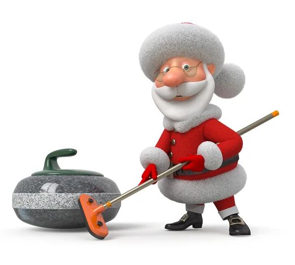 Santa Claus spelar curling — Stockfoto
