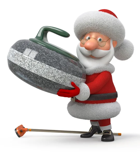 Santa Claus spelar curling — Stockfoto