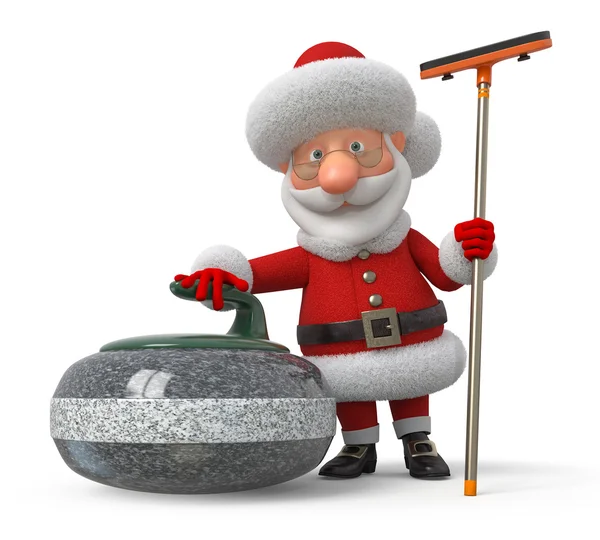 Santa Claus spelar curling — Stockfoto