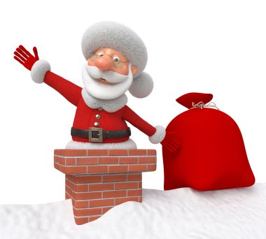 3D Noel Baba bir çatı üzerinde