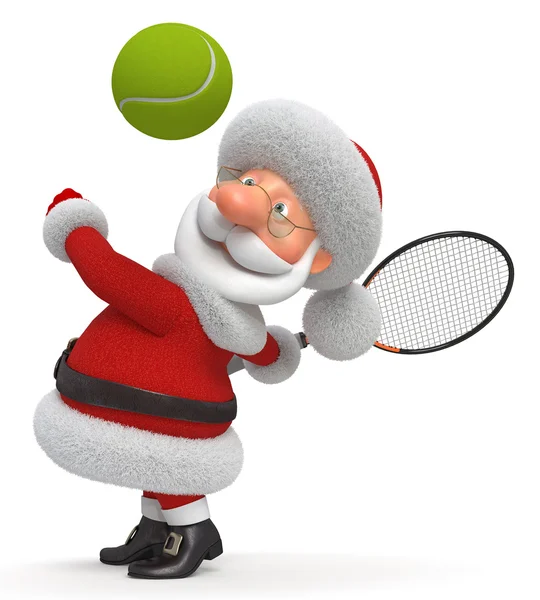 3D jultomten spelar tennis — Stockfoto