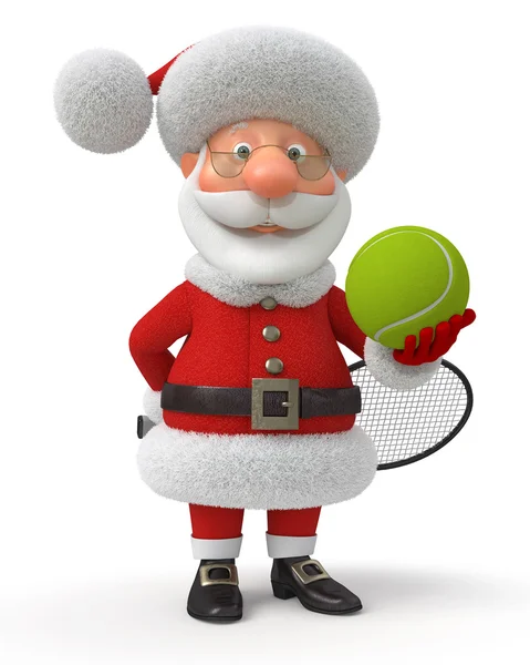 3D jultomten spelar tennis — Stockfoto