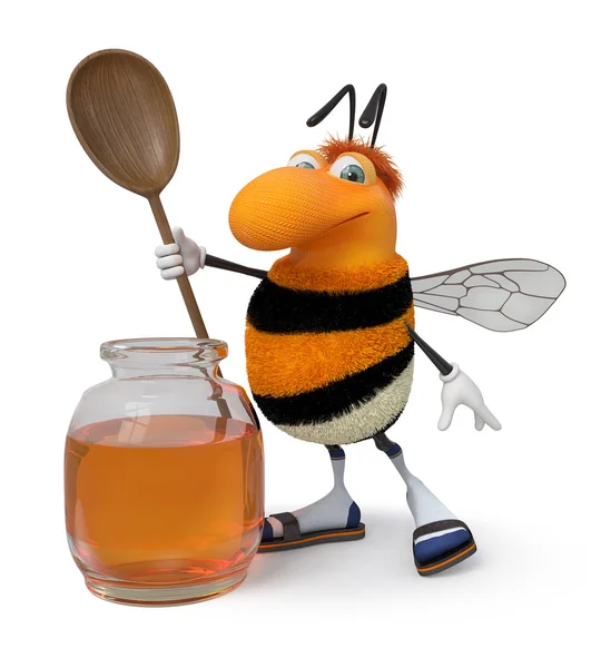 3d bumblebee with a honey can — Stock Photo, Image