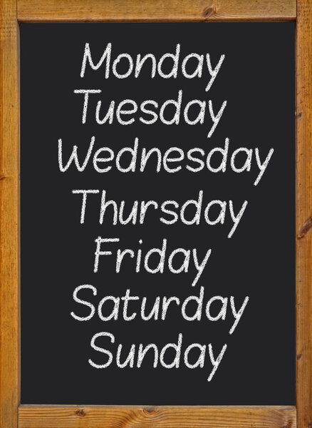 The weekdays written on a blackboard