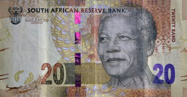 Güney Afrika - 2014 yaklaşık: Nelson Mandela Güney Afrika 20 Rand 2014 banknot üzerinde.