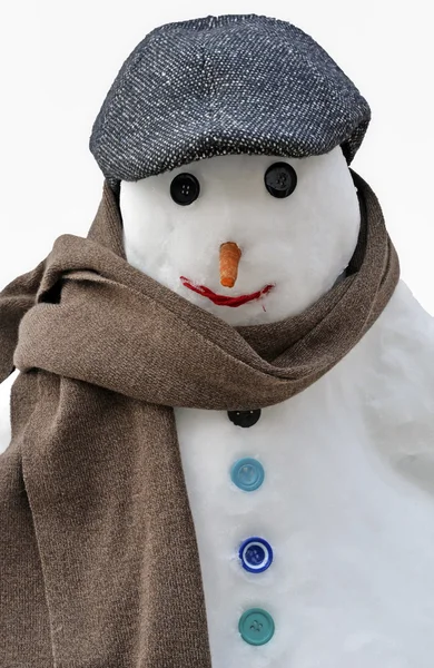 Boneco de neve com cachecol e chapéu — Fotografia de Stock