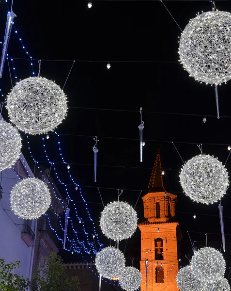 Christmas lights in town street — Stock Photo, Image