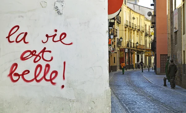 Pintura de rua e parede "A vida é bela" em francês — Fotografia de Stock