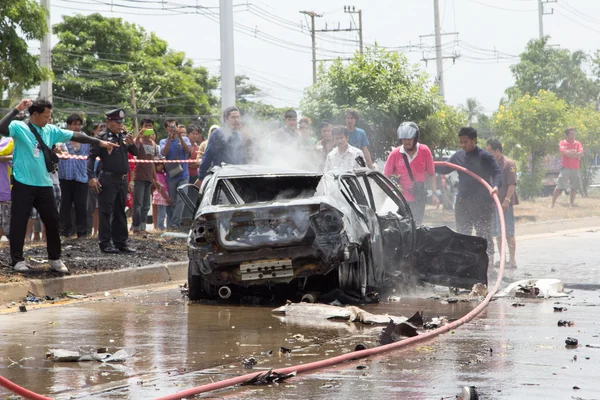 The car fire due to gas explosion.