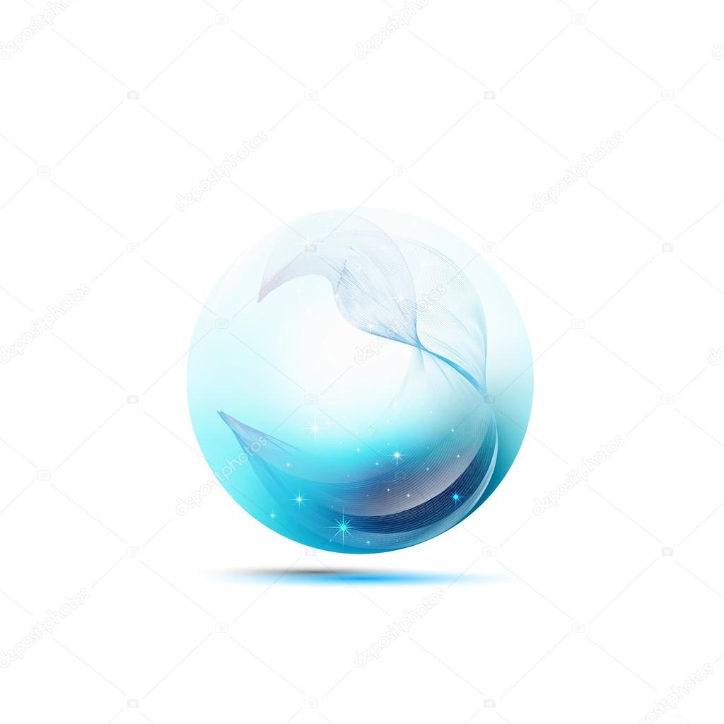 Magic logo icon blend waves inside sphere with stars vector