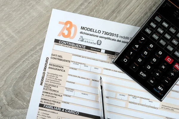 Italienisches Steuerformular 730, leere Räume. Ausgabe 2015 lizenzfreie Stockbilder