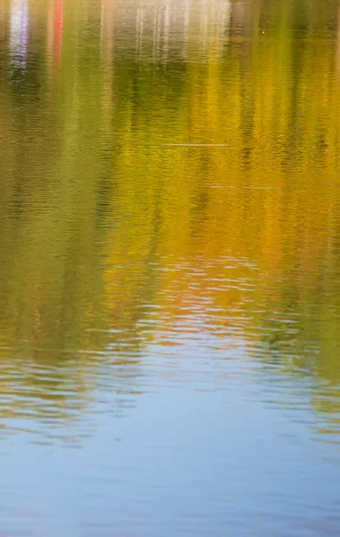 Reflexão Outono Floresta Colorida Azul Water Vertical Desfocado Fundo Outono — Fotografia de Stock