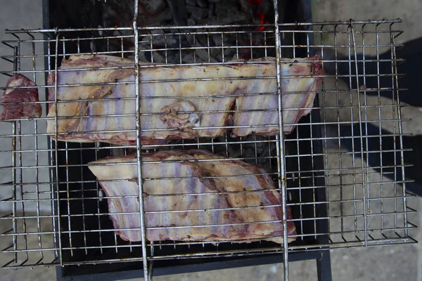 Grandes Trozos Costillas Cerdo Parrilla Carne Barbacoa Parrilla — Foto de Stock