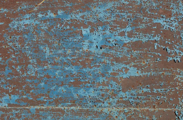Textur Einer Rostigen Metalloberfläche Die Mit Blauer Peeling Farbe Überzogen — Stockfoto
