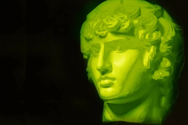 Statuie Statuia Decorativă Neon Din Ipsos Capului Lui Apollo — Fotografie, imagine de stoc