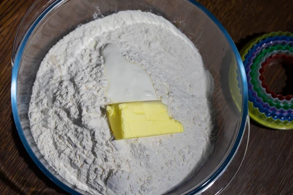 Cozinhar Pedaço Manteiga Margarina Farinha — Fotografia de Stock