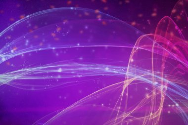 Kavisli grafik çizgileri olan soyut mor arkaplan. Bokeh noktalı renkli bulanık çizgiler.