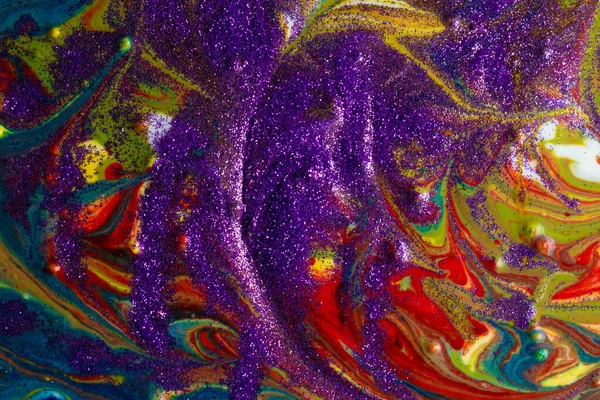 Різнокольоровий Акриловий Фон Посипаний Фіолетовими Блискітками Сучасна Творчість Барвиста Авангардна — стокове фото