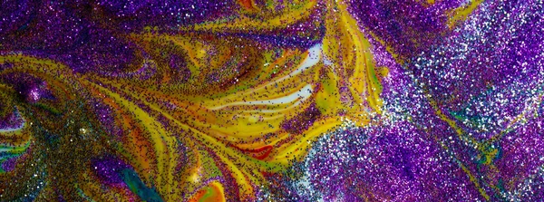 Bannière Multicolore Fond Acrylique Saupoudré Paillettes Violettes Créativité Contemporaine Texture — Photo