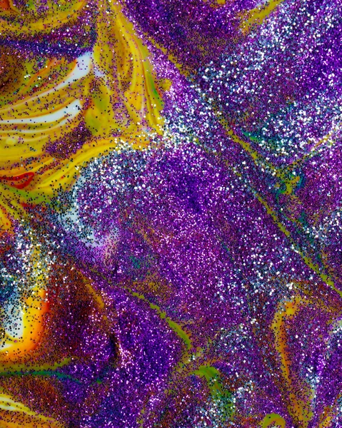 Cenário Acrílico Multicolorido Polvilhado Com Brilhos Roxos Criatividade Contemporânea Textura — Fotografia de Stock