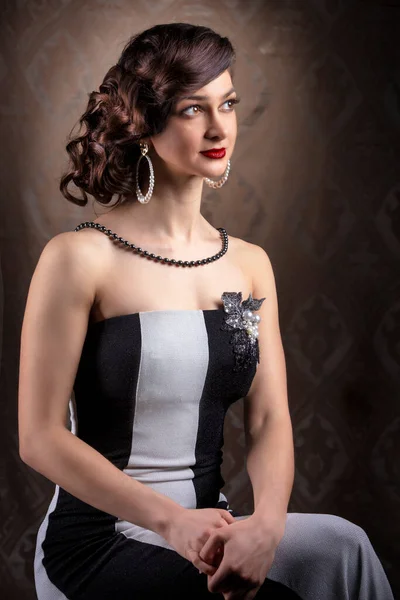 Retro Vrouw Portret Mooie Dame Jaren Stijl Ouderwetse Finger Wave — Stockfoto