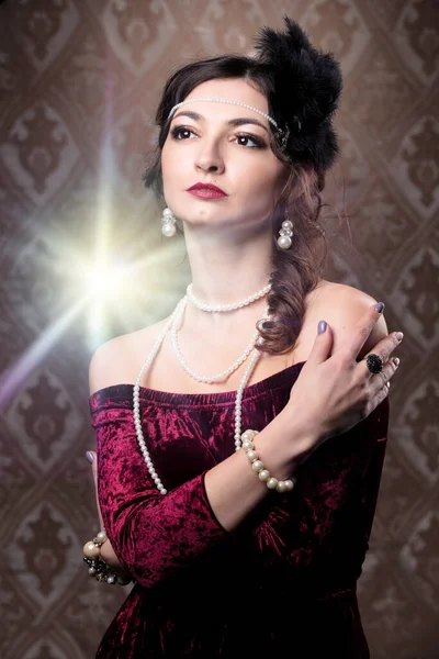 Retro Woman Portrait Luxurious Lady Vintage Style 20S 30S Photo — Stock Photo, Image