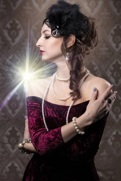 Retro Woman Portrait Luxurious Lady Vintage Style 20S 30S Photo — Stock Photo, Image