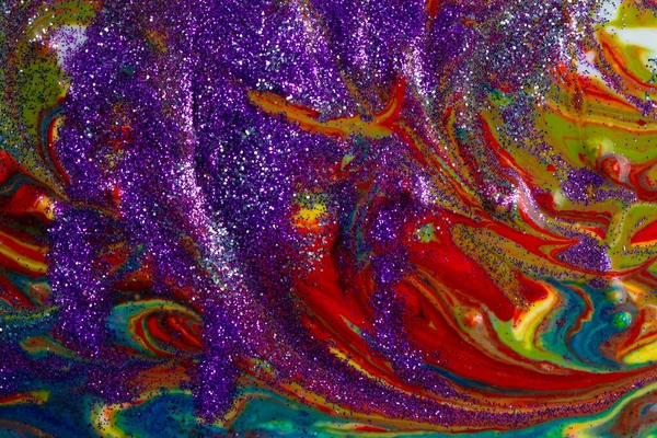 Bunte Acrylkulisse Übersät Mit Violetten Funkeln Moderne Kreativität Farbenfrohe Avantgardistische — Stockfoto
