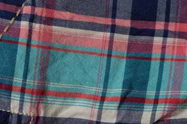 Damalı pamuk kumaş dokusu yakın plan.