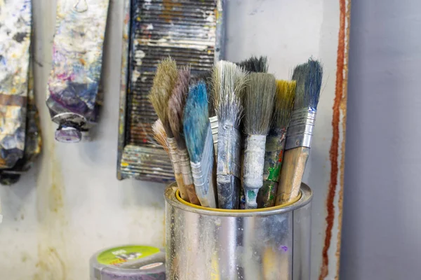 Tool Artist Many Paint Brushes Box — Stock Photo, Image