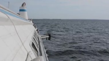 Nehir yolcusu hidrofolyo gemisi Meteor Projesi 342E ile seyahat edin. El kamerasıyla ateş edilmiş. Kamera sallaması.