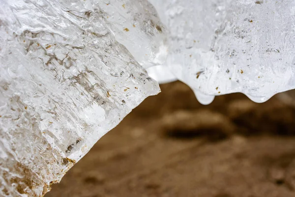 Szokatlan Jégbarlangok Homok Jégkristályok Textúrái Közelről Sekély Dof Másolási Hellyel — Stock Fotó